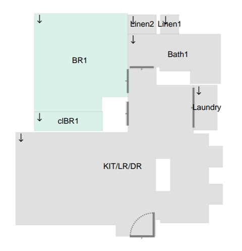 Floor plan for 1 bed, 1 bath, 708 sqft